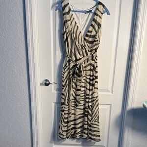 Lauren Ralph Lauren Black Brown & White Sleeveless Wrap Midi Dress Size 6